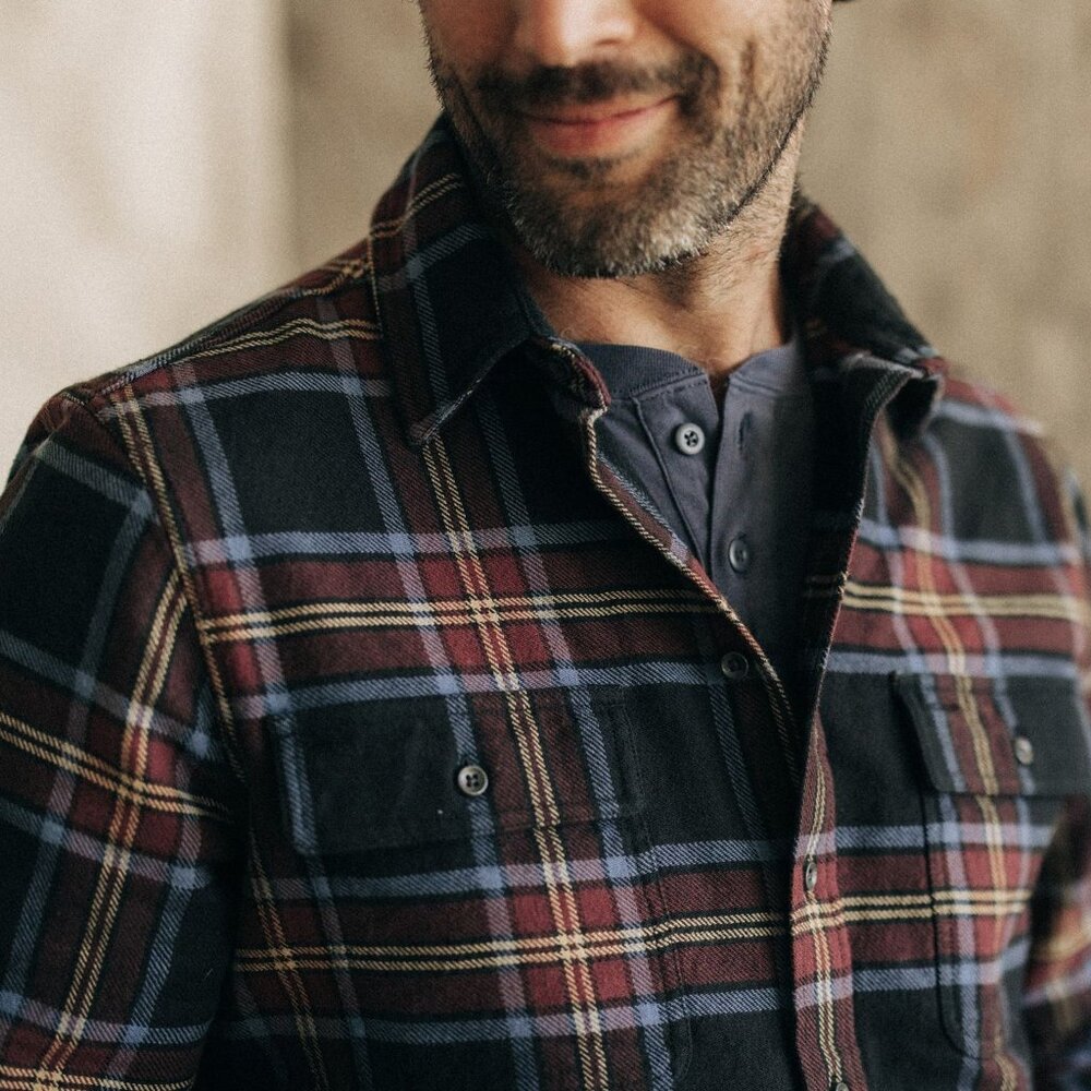 Taylor Stitch Ledge Flannel Shirt in Dark Navy Plaid - M - 40
